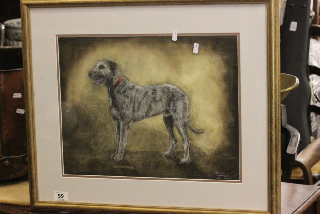 A watercolour and pencil of an Irish Wolfhound, signed lower right Squire 2007, Isabel Du Toit
