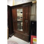 Edwardian Mahogany Wardrobe with Single Mirrored Door over Drawer