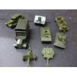 Eight vintage diecast military vehicles & artillery to include Dinky x 7 and Britains x 1 in vg