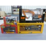 Four boxed construction diecast vehicles to include Britains JCB JS 200W Wheeled Excavator, Joal