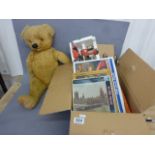 Group of mixed toys including boxed diecast model vehicles, large straw filled teddy bear, plastic