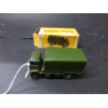 Five boxed Dinky models to include Military ambulance 626, diecast is good, along with Rover 75