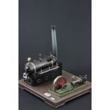 Fleischmann Stationary Steam Engine with single fixed cylinder motor on tin base, 37x33cm base