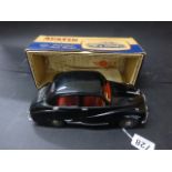 Boxed Victory V Models Austin A40 Somerset electric 1:18 car in black with red interior with