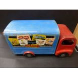 Triang Lines Bros tin plate Transport Van with red cab and blue, rusting but sides gd