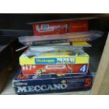 Group of Meccano to include sets 5, 4, Evolution 3, Super Junior 2, and Mechanix Construction,