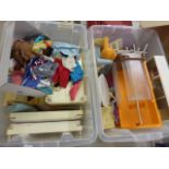 Good collection of original Sindy doll accessories including shower, kitchen, wardrobe, various