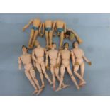 Eight original Palitoy Action Man dolls, all without outfits, playworn, only four with heads intact