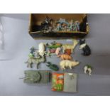 Collection of military metal soldiers, plastic farm animal figures, Dinky Supertoys 651 Centurion