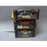 Three boxed Scalextric F1 slot cars including C457 Ferrari, C425 Lotus Renault and C426 Williams