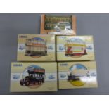 Five boxed Corgi vehicles to include Commercials from Corgi x 3, Public Transport and British Tram