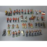 Collection of painted metal soldiers, various military, in gd condition (approximately 45)