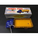 Boxed Dinky 931 Leyland Comet Lorry in blue with yellow cage and red hubs, play worn, box fair