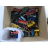 A collection of playworn diecast models mostly Corgi, along with some Dinky and others