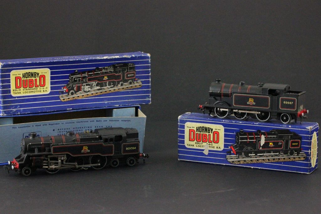 Two boxed Hornby Dublo engines to include EDL17 0-6-2 Tank Locomotive BR and EDL18 Standard 2-6-4