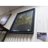 Salvador Dali studio framed vintage print of a Surrealist landscape with figures