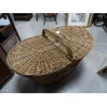 Large vintage double lidded wicker picnic basket