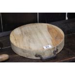 Thick Circular Wooden Bread Board with Iron Handle