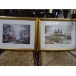 Julian Porrisee pair of gilt framed Parisian scene prints