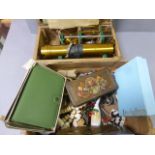 Box of mixed collectables and jewellery plus a boxed measuring instrument