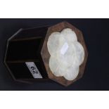 Mother of pearl topped wooden tea caddy with silvered lining