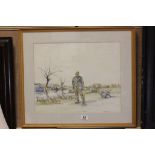 Framed and Glazed Watercolur and Pencil ' On Reedham Marshes ' signed A Parnell