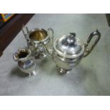 A Victorian silver plated three piece tea set by Martin Hall & Co in the Neo-Classical style,