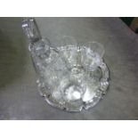 Crystal decanter and whisky tumbler set with a silver plated tray