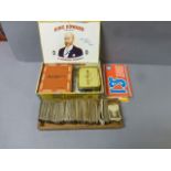 Box of vintage cigarette cards and another of similar smoking ephemera etc