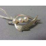 Sterling silver and pearl brooch