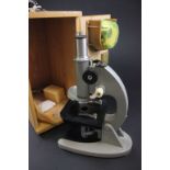 Vintage microscope with wooden case