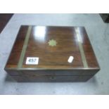 A rosewood sewing box with brass mounts