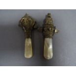 Two silver & mother of pearl babies rattles