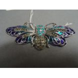 Silver and plique a jour bug brooch