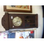 Early 20th Century oak cased three train wall clock