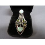 Silver plique a jour and opal Art Nouveau style ring