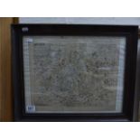 Framed antique map, hand coloured, of Wiltshire dated 1637