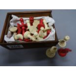 Late 19th / Early 20th century Staunton Style Bone Chess Set, Natural and Red Stained