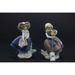 Two Lladro figures of girls carrying baskets