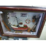 Sea fishing diorama with tug