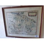 Matthews Merian hand coloured antique map, framed