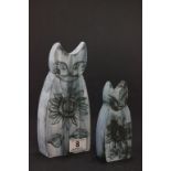 Two pottery cats by Carn Pottery, Penzance, Cornwall