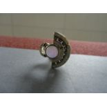 Silver marcasite and opal Art Deco style ring