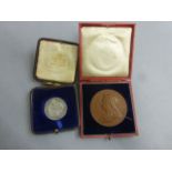 Cased Victorian large copper jubilee medallion 1897 plus case silver Royal Engineers medallion 1912