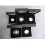 Five boxed Royal Mint silver proof coins to include; £2 x 2, £1 & 50 pence x 2