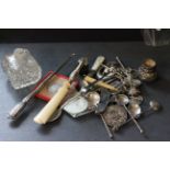 A collection of miscellaneous items, mostly silver to include rifle medal, spoons, fruit knives