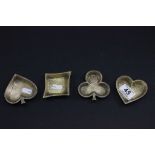 Four heavy brass pin trays in playing card suits, marked Szlacman Jerusalem to the reverse