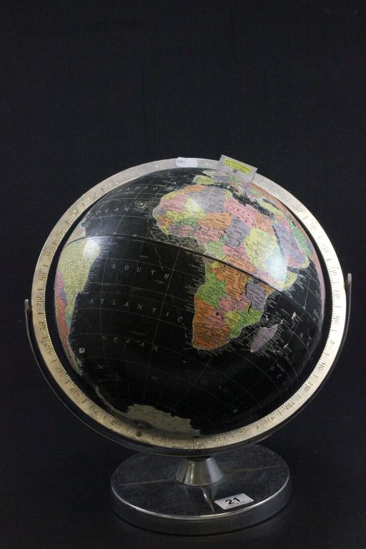 1950/1960's Encyclopaedia Britannica globe of the World with chrome fittings