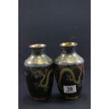 Pair of Chinese Cloisonne vases with dragon decoration