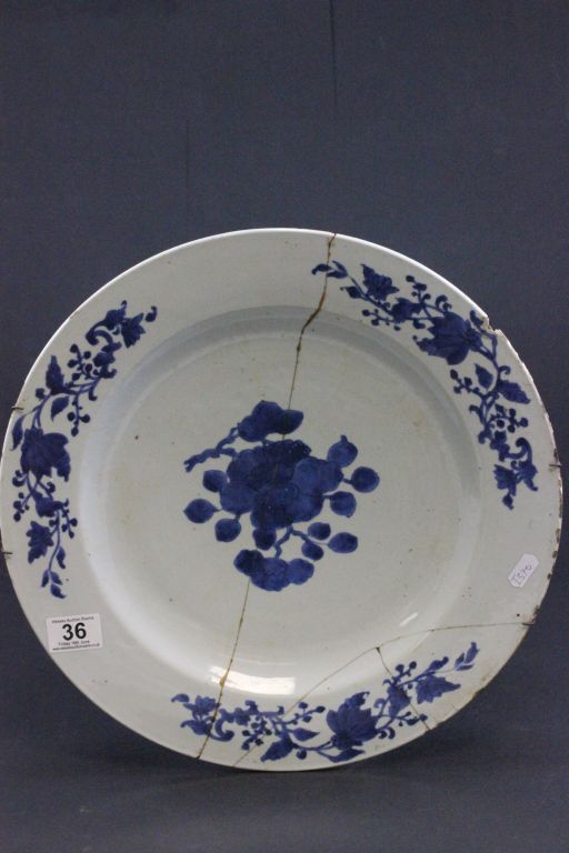 Damaged Oriental blue & white charger